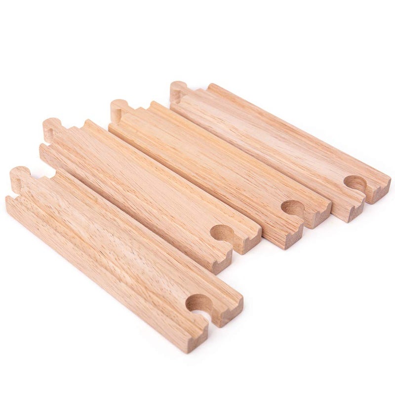 بيجيجز ريل Bigjigs Rail Long Straights (عبوة من 4 قطع) - العلامات التجارية الرئيسية الأخرى للسكك الحديدية الخشبية متوافقة - Image 3